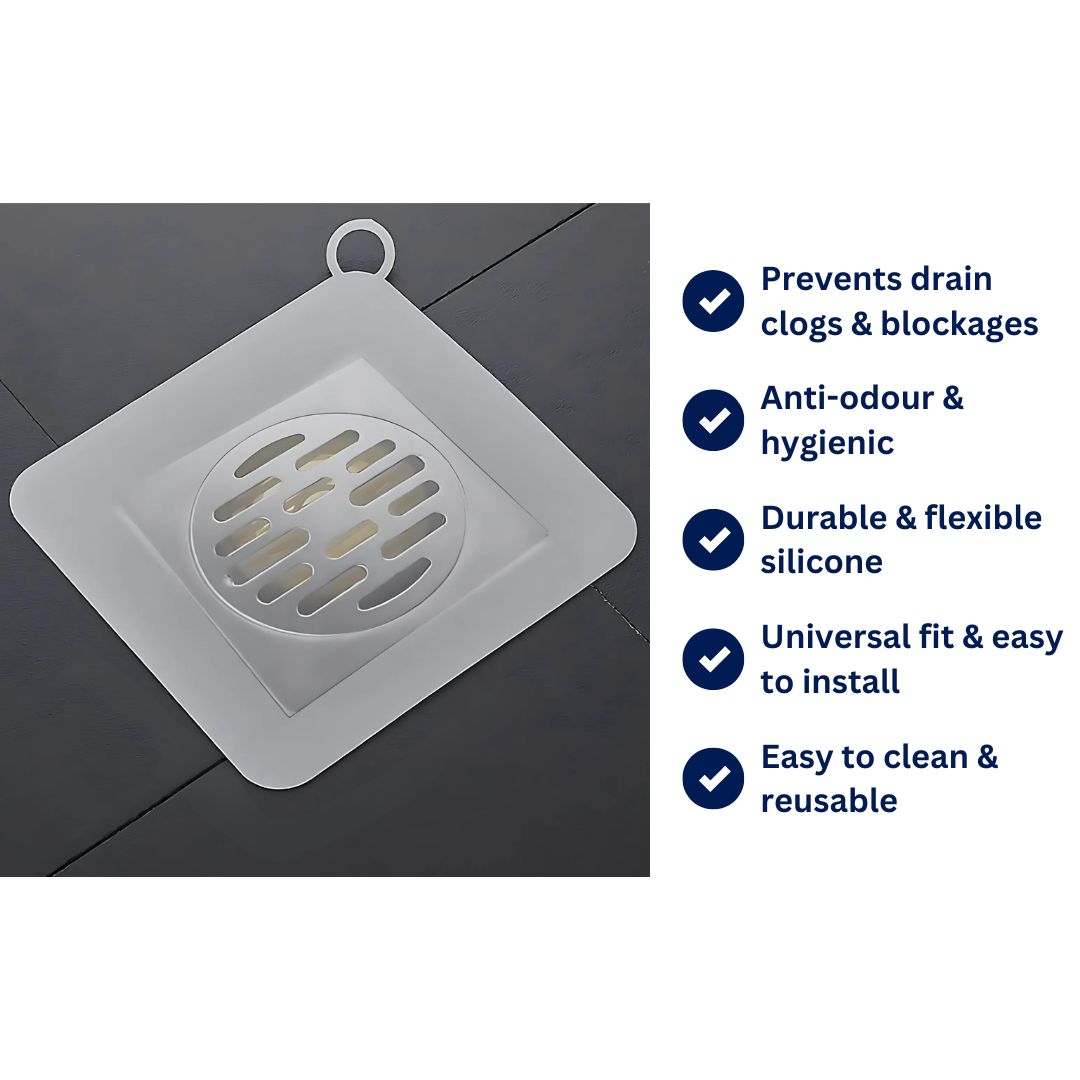 EcoFlow Shower Drain Silicone Cover | Anti Odour Mat - Catches Hair and Debris - Prevents Clogs in the Shower