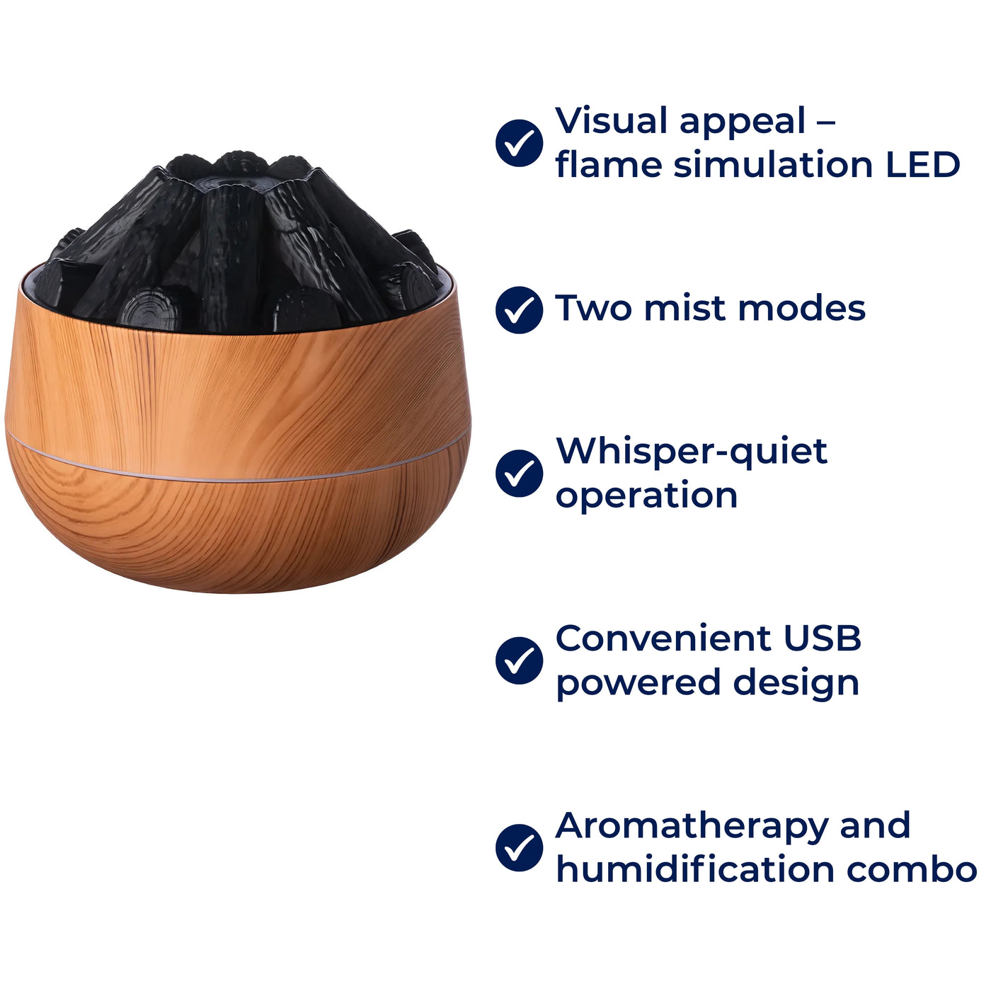 FlameMist | Essential Oil Diffuser – Flame LED – Two Mist Modes – Quiet USB Design – Home Relaxation