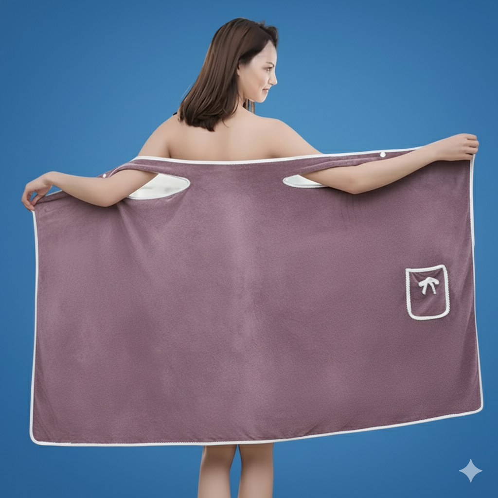 SnugDry | Quick Dry Wearable Bath Towel – Highly Absorbent Fleece – Snap Button Fit – Soft Lightweight Comfort for Shower Gym & Travel