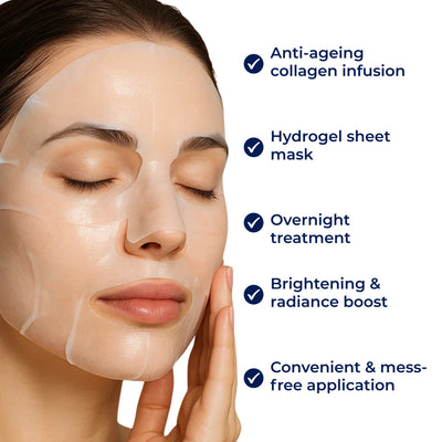 GlowRevive | Collagen Sheet Mask – Hydrating Overnight Treatment – Hydrogel – Anti-Ageing Skincare