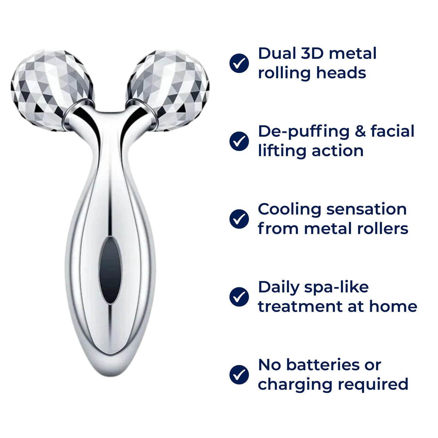 GlowRoller | Face Roller Massager – Depuffing & Lift – Metal Rolling Heads – Daily Spa Facial