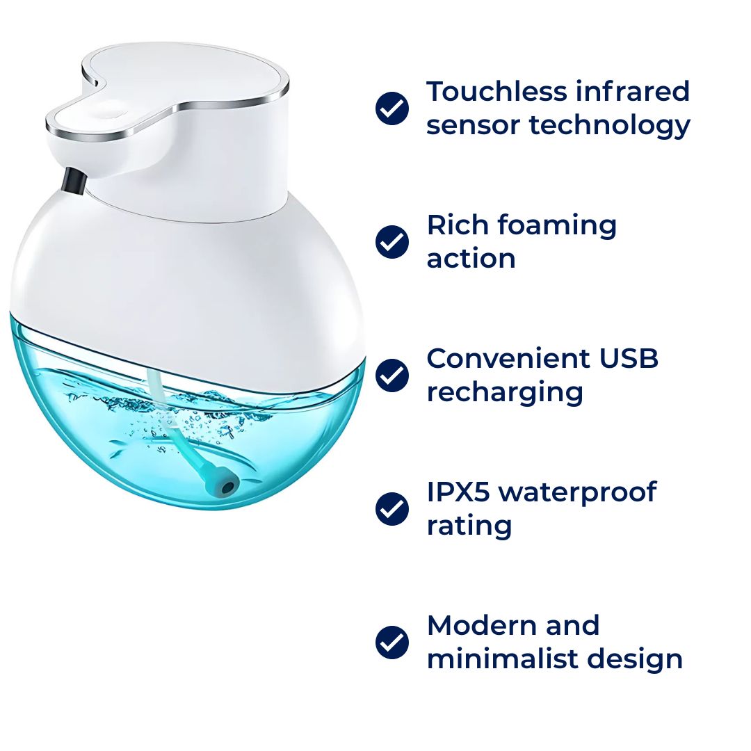PureFoam | Touchless Foam Soap Dispenser – Infrared Sensor – IPX5 Waterproof – USB Rechargeable Hygiene