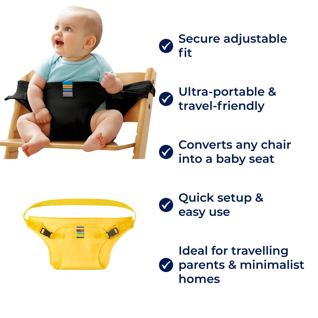 SeatGuard | Baby Chair Harness – Secure Adjustable Fit – Breathable Cotton Fabric – Portable Dining Safety Solution for Travelling Parents