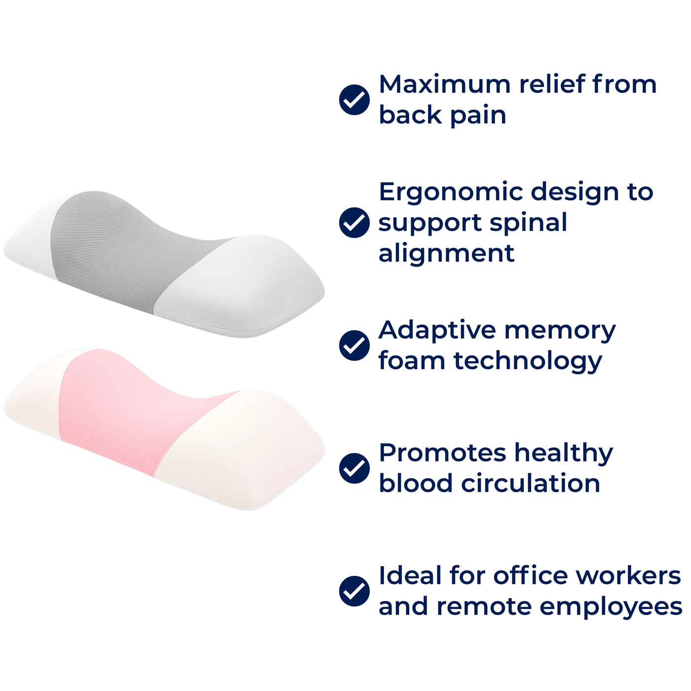 SpineEase | Lumbar Support Memory Foam Pillow – Back Pain Relief – Breathable Cover – Ergonomic Sleep Aid