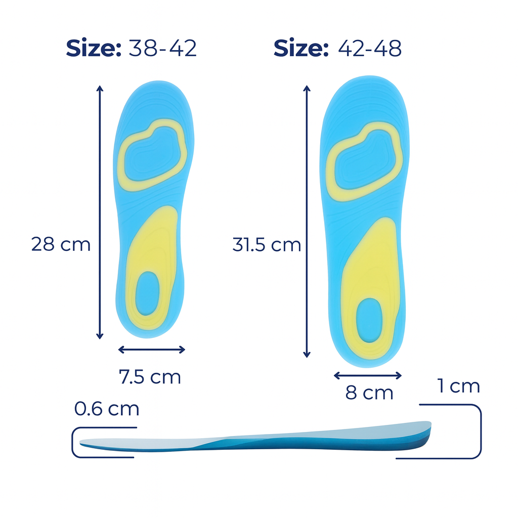 StrideEase | Arch Support Gel Insoles – Plantar Fasciitis Relief – Self-Adhesive Gel Cushioning – Everyday Comfort for Flat-Footed Walkers
