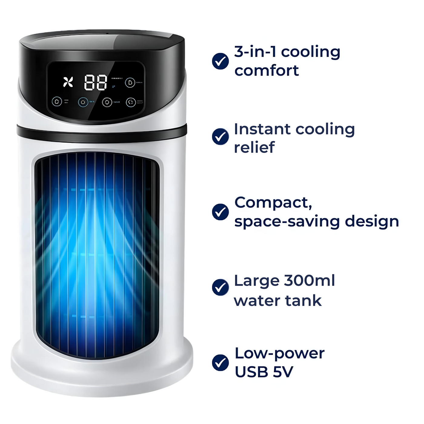 Aeromist | Portable Air Cooler Humidifier – Rapid Cooling – USB 5V – 300ML Water Tank – Quiet Operation for Desk and Home Use