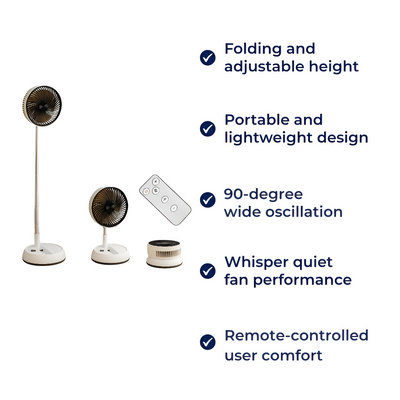 BreezeFold | Folding Oscillating Fan – Quiet Portable Cooling – Lightweight Foldable Design – Remote-Control Home & Outdoor Use
