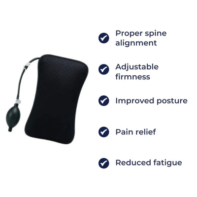 BackEase | Inflatable Lumbar Support Pillow – Spine Alignment – Adjustable Firmness – Back Pain Relief – Office Travel Car Seat Support