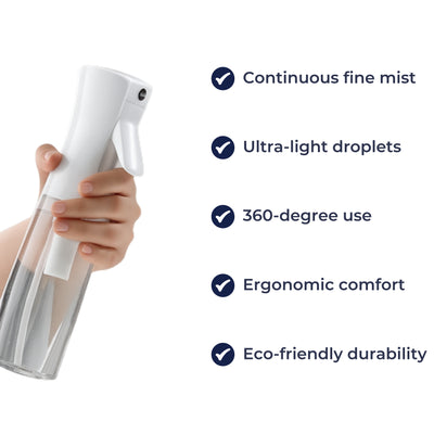 MistFlow | Continuous Spray Bottle – Long-Last Mist Delivery – Lightweight Refillable Design – Hair Plants Cleaning