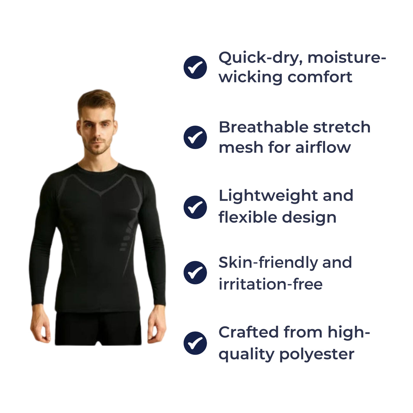 ProDryFit | Men’s Long Sleeve Workout Shirt – Quick-Dry Moisture-Wicking Top – Breathable Stretch Mesh – Gym & Running