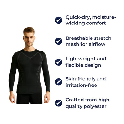 ProDryFit | Men’s Long Sleeve Workout Shirt – Quick-Dry Moisture-Wicking Top – Breathable Stretch Mesh – Gym & Running