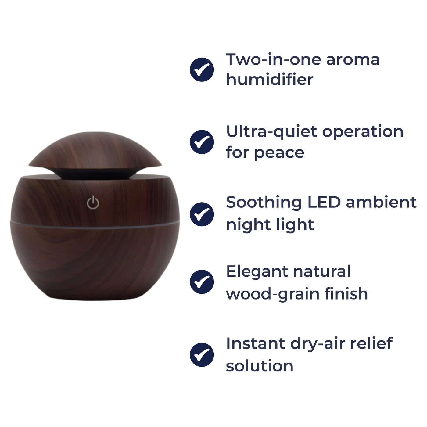 CalmaMist | Essential Oil Diffuser Humidifier – Gentle Quiet Mist & LED Night-Light – Wood Finish – Relieve Dry Air Improve Sleep Boost Comfort
