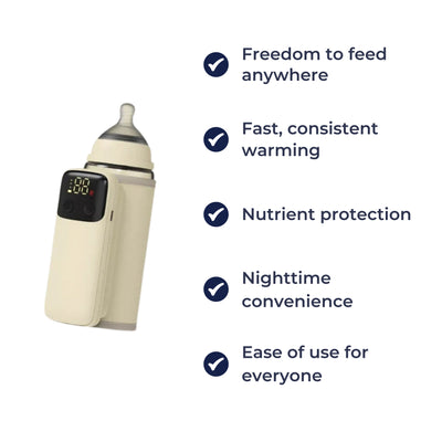 MilkEase | Portable Bottle Warmer – USB Rechargeable with LED Display – Spill-Free Compact Design – Travel & On-the-Go Parents