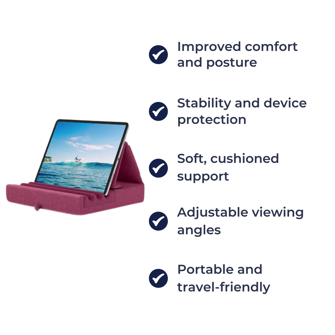 ViewEase | Foldable Tablet Pillow Stand – Adjustable Hands-Free Holder – Soft Cushioned Support with Pocket – Home & Travel Use
