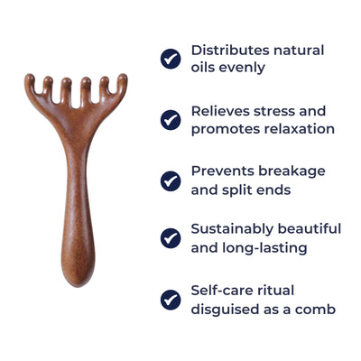 CalmiWood | Natural Sandalwood Head Massage Comb – Anti-Static Meridian Design – Gentle Scalp Stimulation – Relaxation & Hair Care