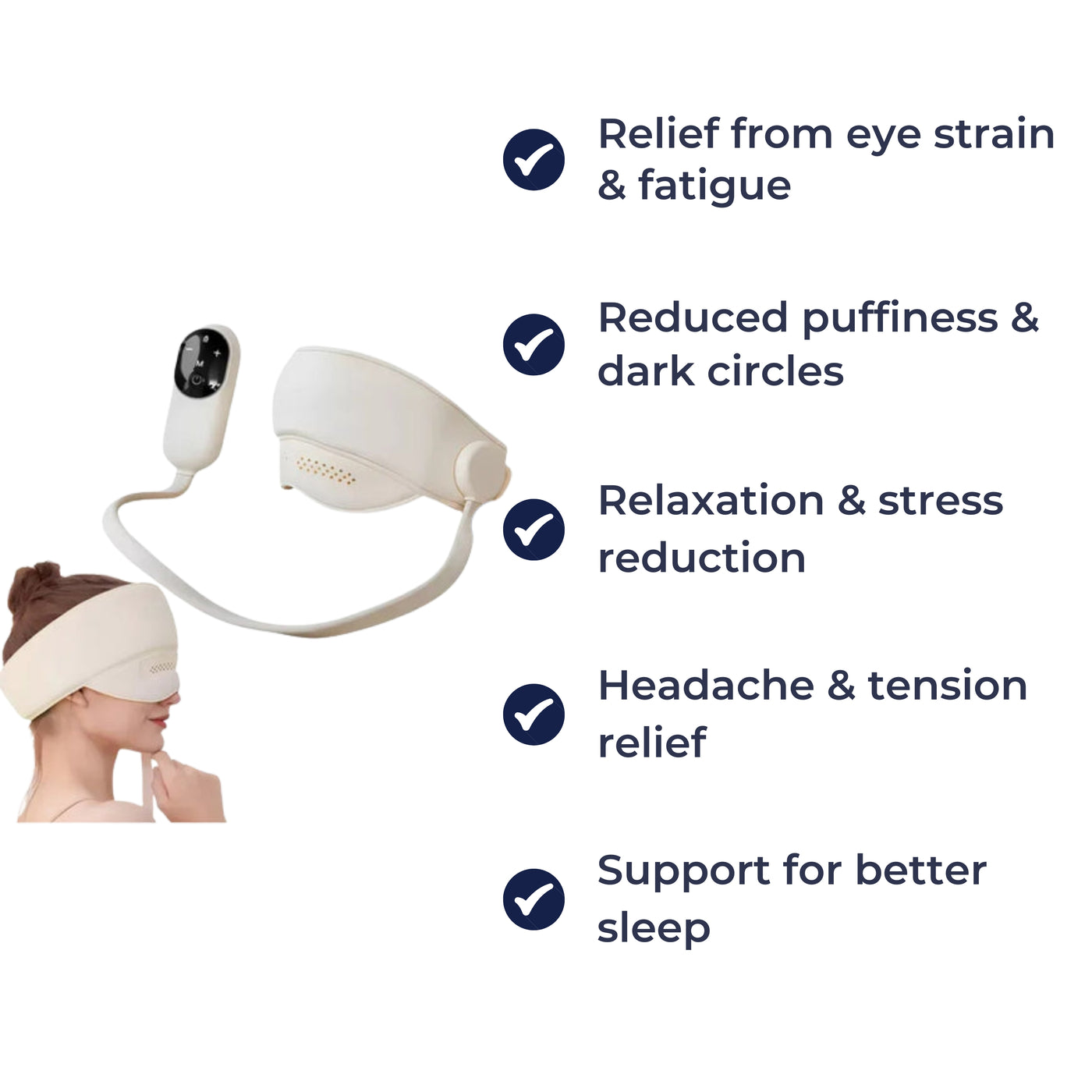 Relaxura | Eye Massager – Heated Hot Compress – Adjustable Rechargeable Design – Stress Relief Relaxation & Better Sleep