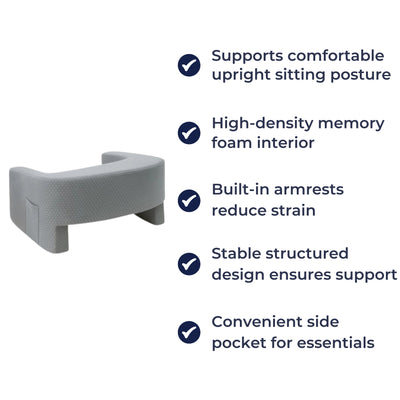 PostureCush | Reading Pillow with Arms – Better Posture for Bed & Sofa – Memory-Foam Arm-Rest Cushion – Adults Watching TV & Gaming