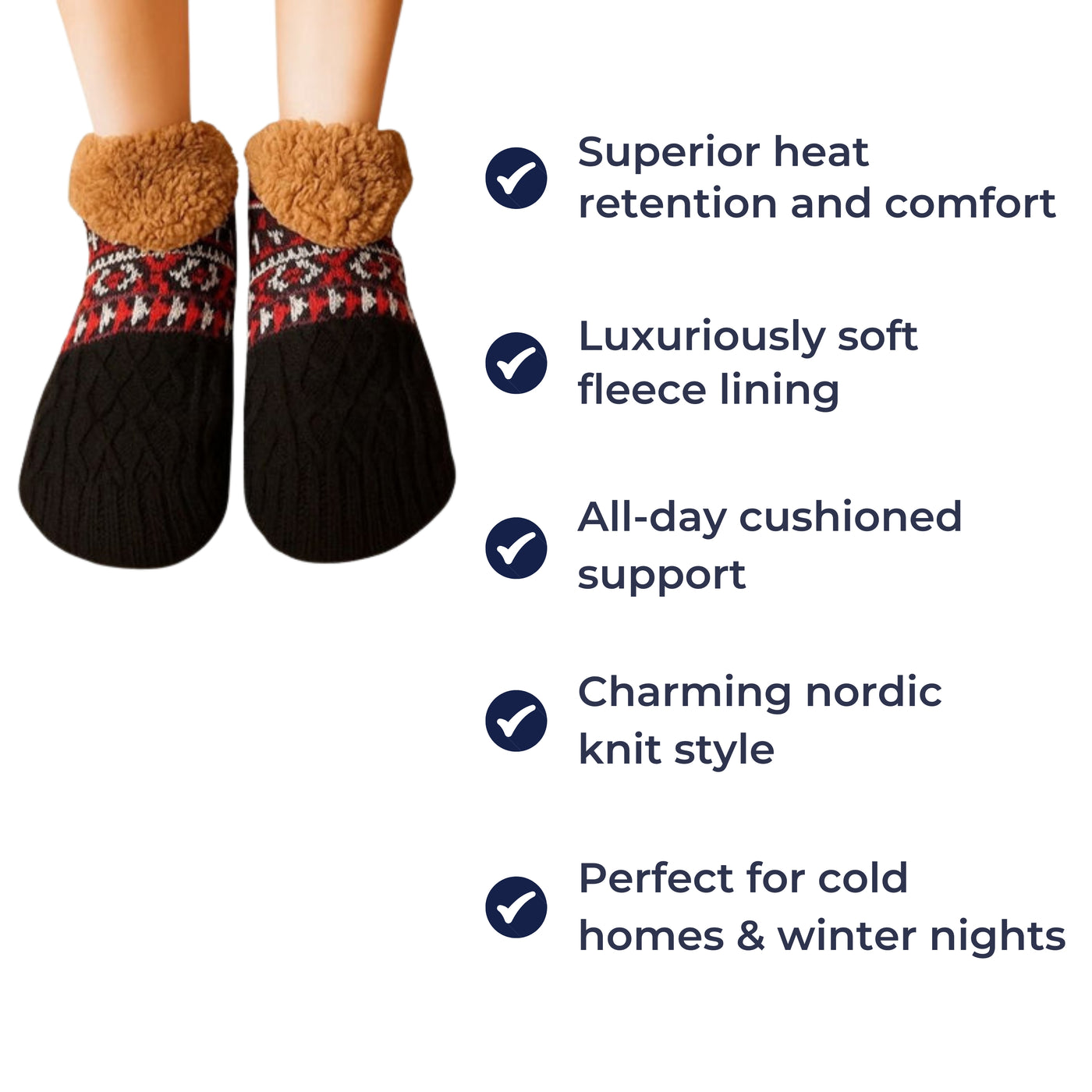CosyNest | Thermal Slipper Socks – Fleece Lined – Non-Slip Grip – Stay Warm and Steady – Ultimate Comfort and Safety for Cold Floors