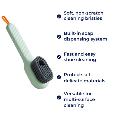 CleanStride | Trainer Cleaning Brush – Built-in Soap Dispenser – Soft Non-Scratch Bristles – Quick Shoe Cleaning – Protects Delicate Materials