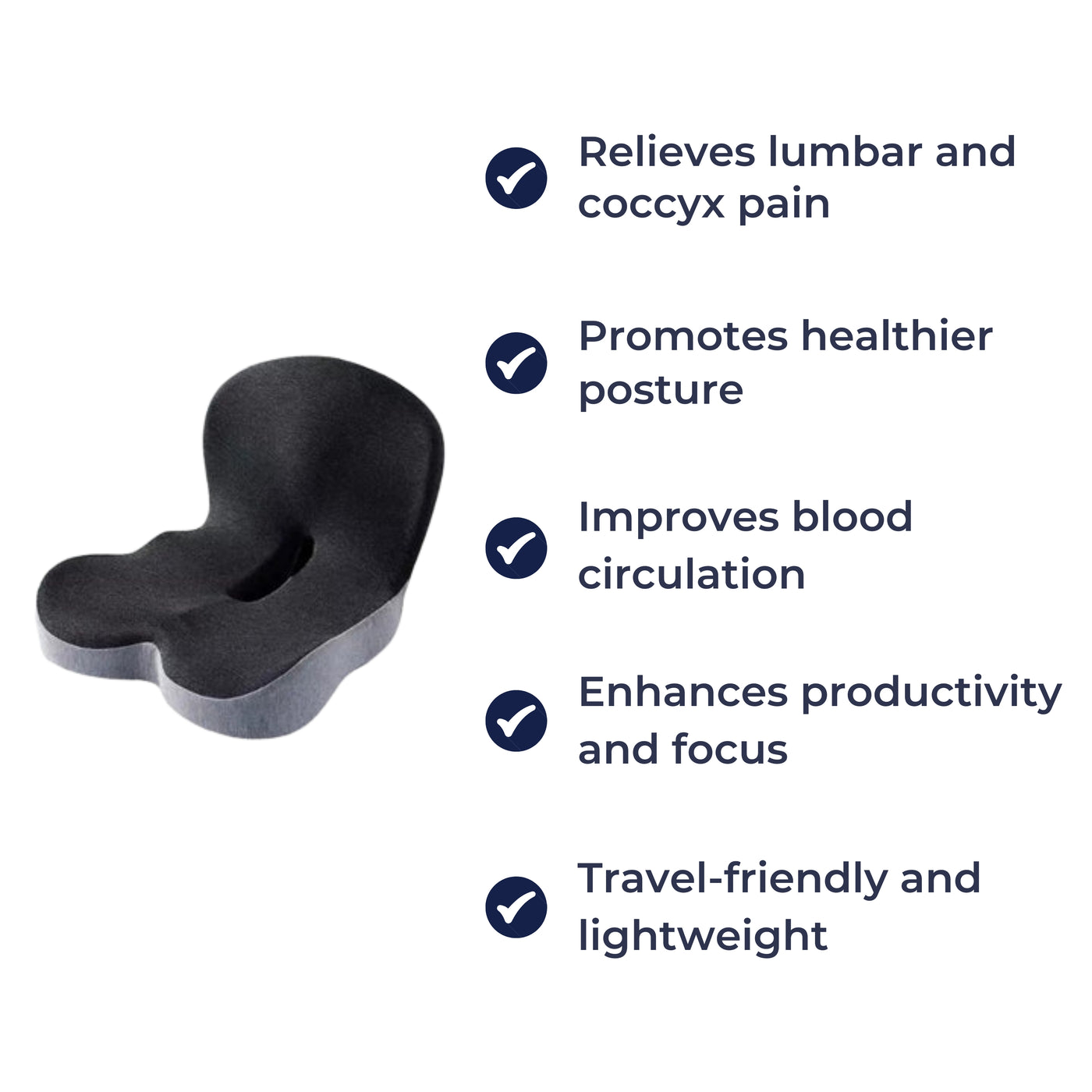 SeatRelief | Seat Cushion – Lumbar & Coccyx Pain Relief – Memory Foam Non-Slip Support – Office Car Home Use