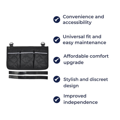 HandiKeep | Wheelchair Side Bag – Quick-Access Storage – Reflective Durable Fabric – Daily Independence