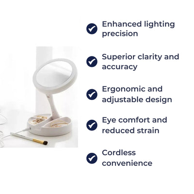 LumiLens | Double-Sided Magnifying Mirror – LED Illumination – 10× Magnification – Makeup & Tweezing