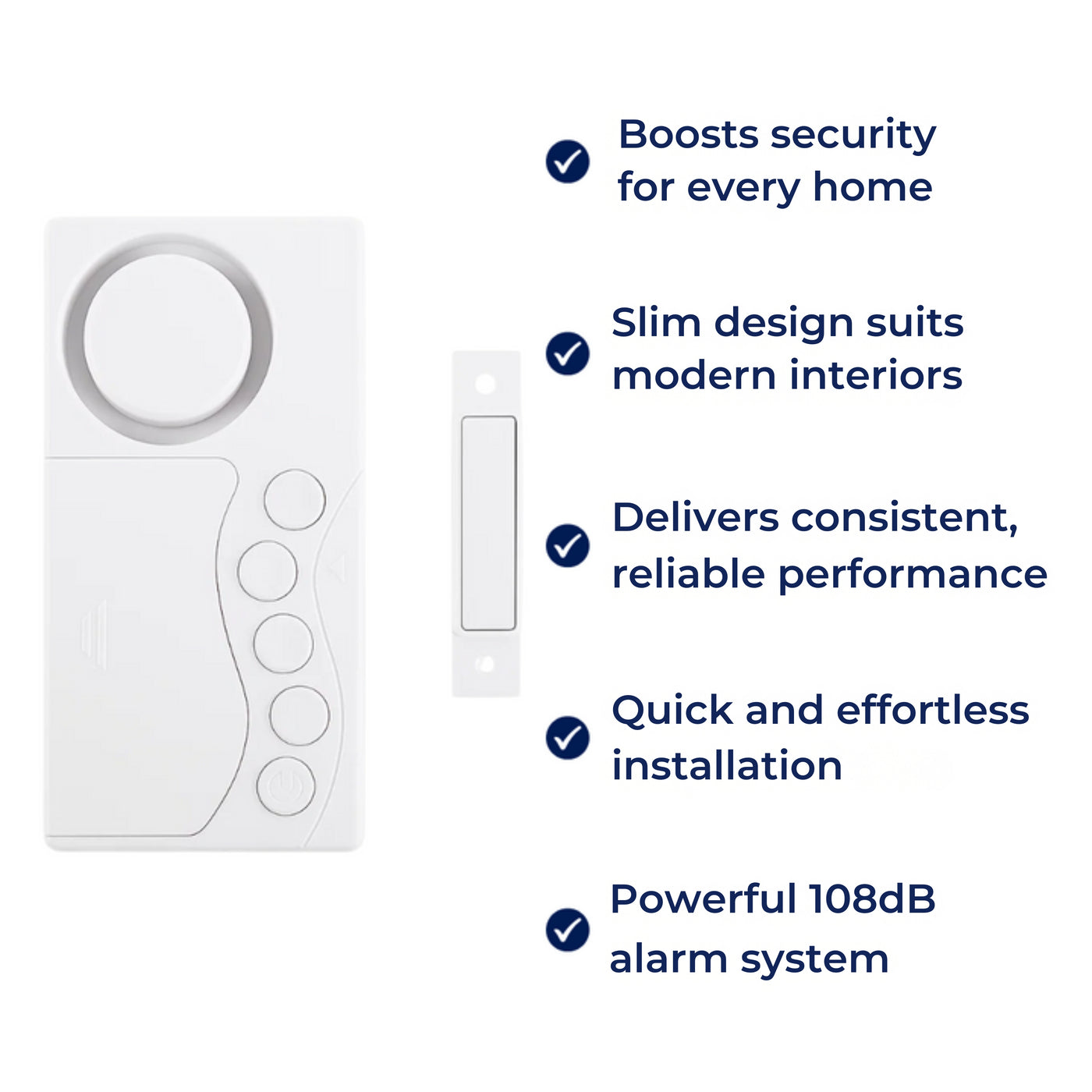 SecureSense | Door Opening Alarm Sensor – Instant Alert Modes – 108dB Loud Slim Design – Easy Install – Protect Kids & Home Security