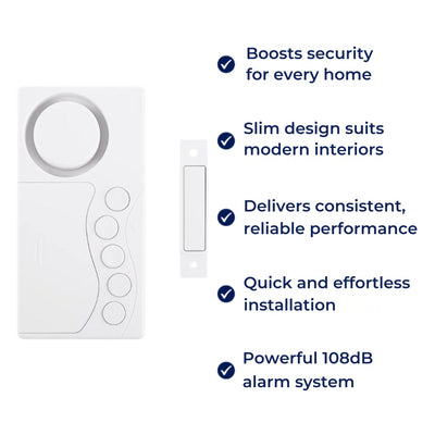 SecureSense | Door Opening Alarm Sensor – Instant Alert Modes – 108dB Loud Slim Design – Easy Install – Protect Kids & Home Security