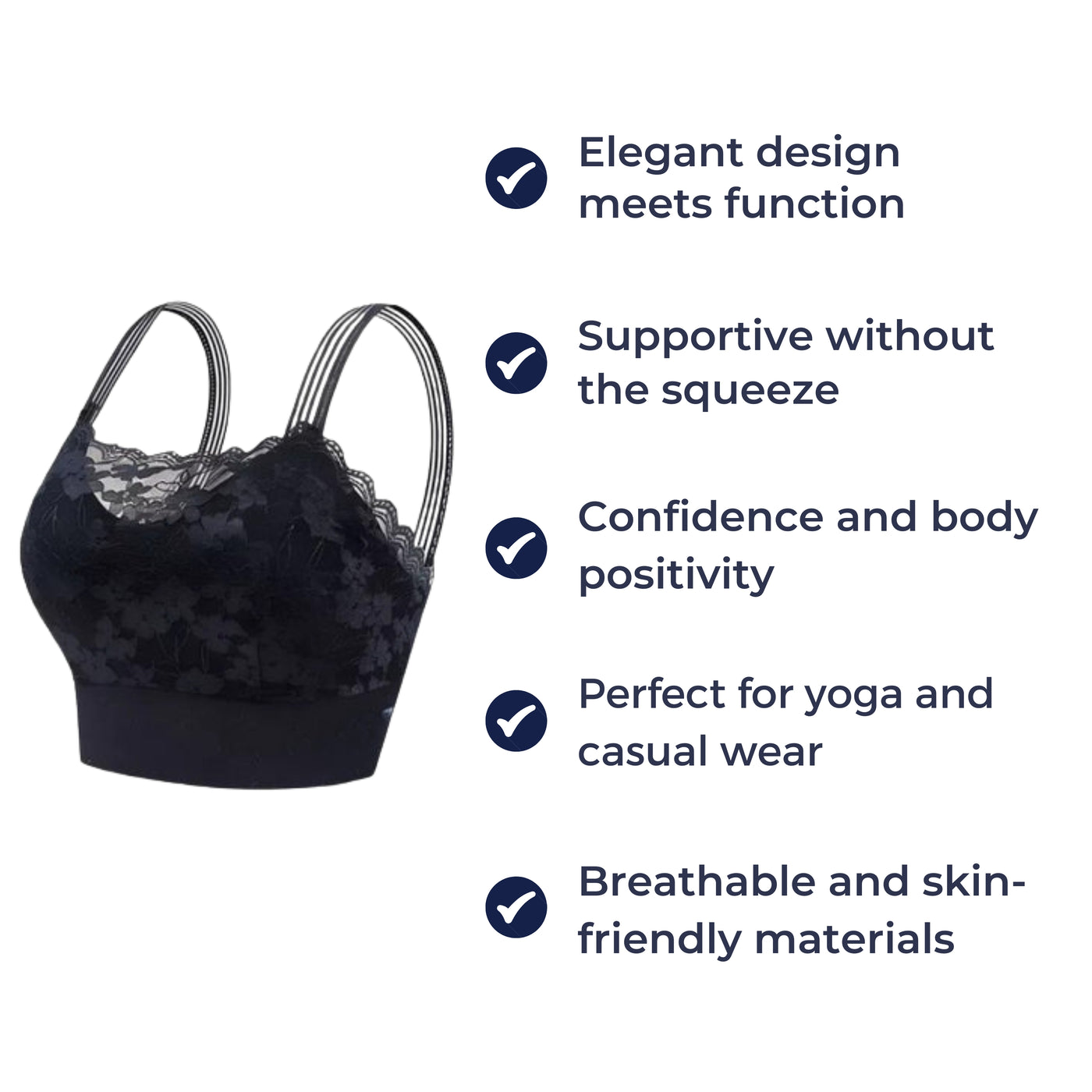 SereneLift | Wireless Sports Lace Bra – Cooling Quick-Dry Fabric – Supportive Soft Fit – Yoga & Casual Wear