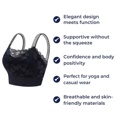 SereneLift | Wireless Sports Lace Bra – Cooling Quick-Dry Fabric – Supportive Soft Fit – Yoga & Casual Wear