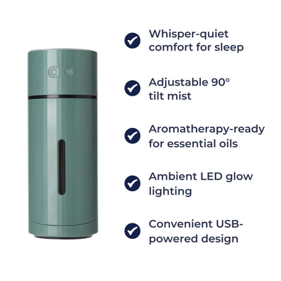 AeroMist | Portable Aromatherapy Humidifier – Ultra Quiet – 90° Tilt Rotation – Relieves Dry Air & Enhances Sleep in Bedroom or Office