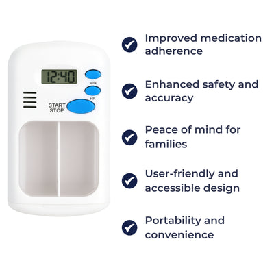 MediPrompt | Pill Organiser Alarm Box – Medication Reminder with Timer – Portable & Easy to Use – Daily Health Support
