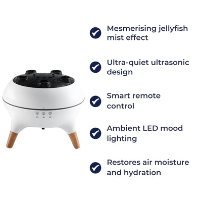 AirSoothe | Humidifier – Quiet LED Jellyfish Effect – Remote Control – Relieves Dry Skin & Congestion for Peaceful Sleep & Relaxation