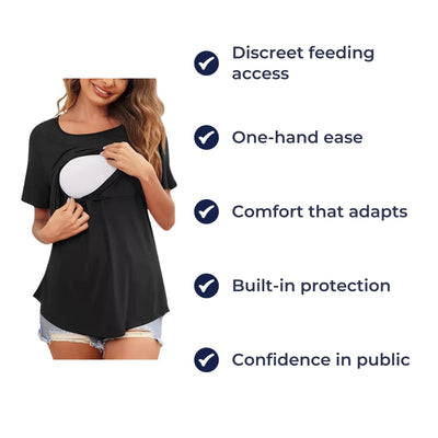 FeedFlow | Nursing Top – Discreet Openings – Stretchy Cotton Comfort – Postpartum & Public Feeding